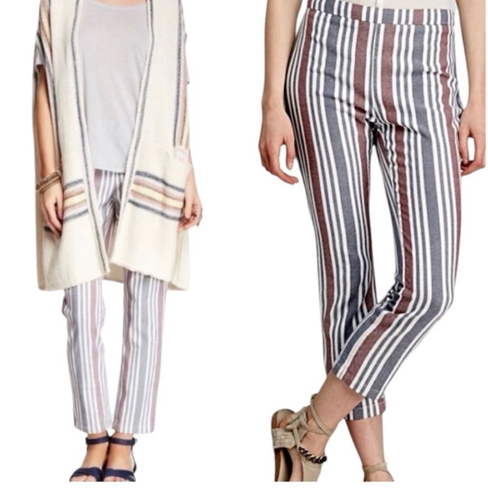 Free People Linen Cropped Pants Mod Stripe Women's Size 4 Red, White, Blue